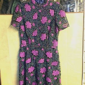 Tahari Fit and Flare Dress green/pink sz 12 NWT